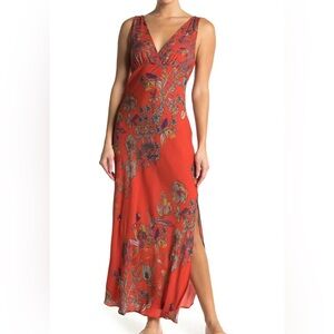 Free People Vibrant Red Floral Maxi Dress
